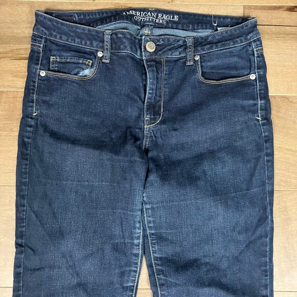 American Eagle Women’s Size 14 Long Super Stretch Skinny Blue Jeans Zip - Picture 3 of 12